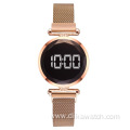 2021 Luxury Digital Magnet Watches For Women Stainless Steel Rose Gold Dress LED Quartz Watch Female Clock Relogio Feminino